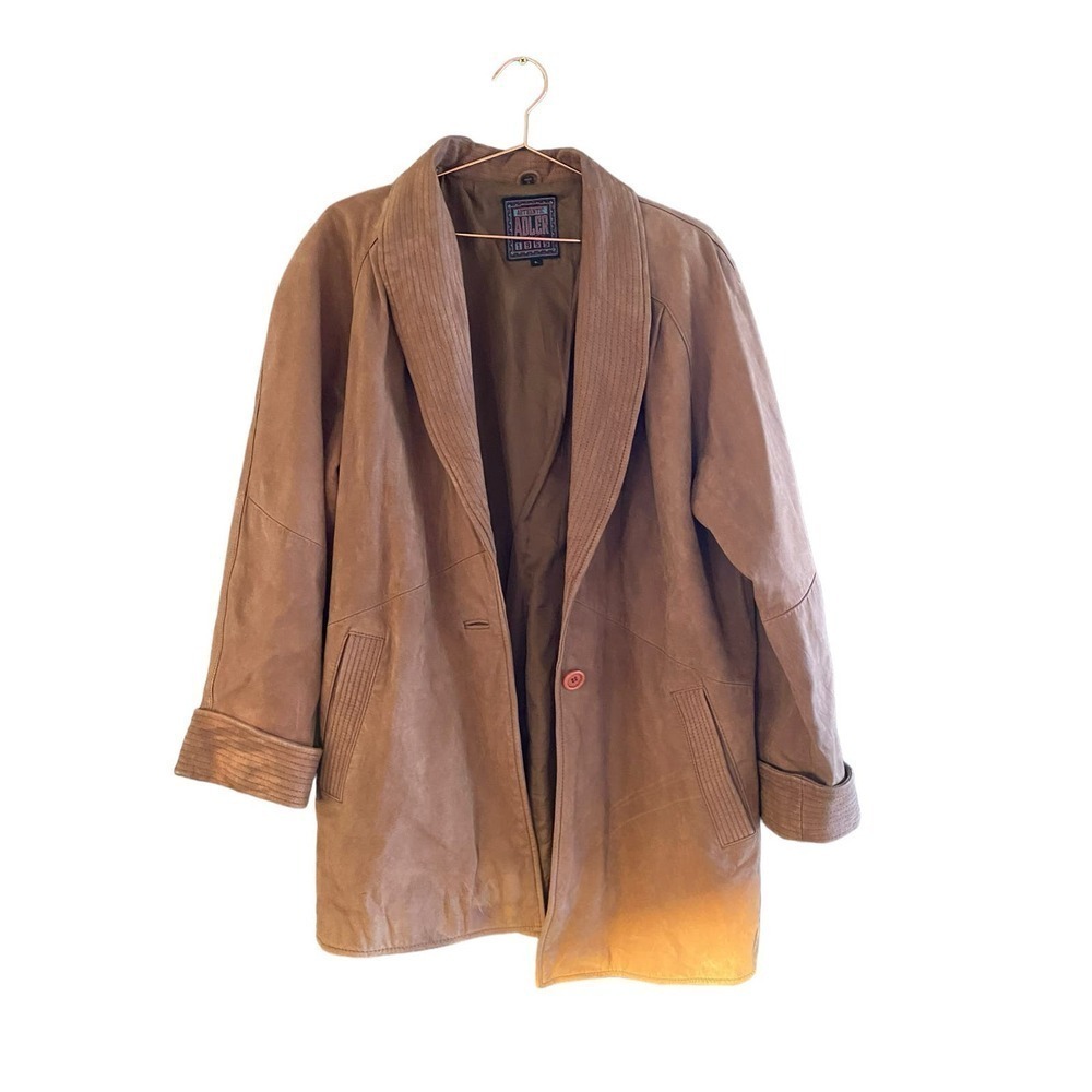 Adler Women's Genuine Leather vintage One Button Blazer Size L